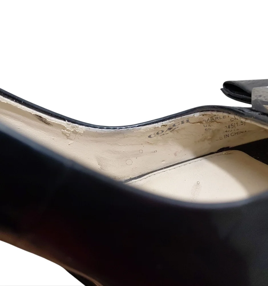 Coach Scarlet Peep-Toe Platform Pumps Black Patent Leather Heels Size 9 - Picture 13 of 15